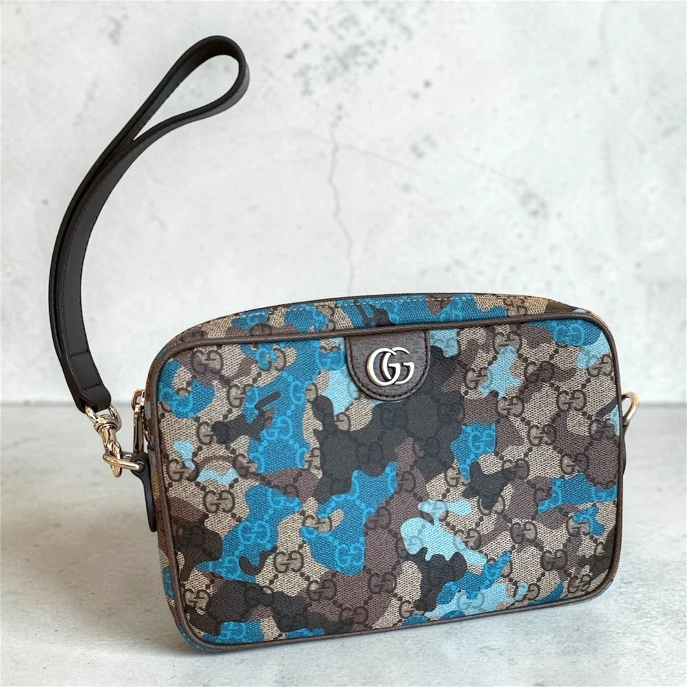 Gucci Ophidia GG Supreme Camo Crossbody Bag Blue Brown 639155